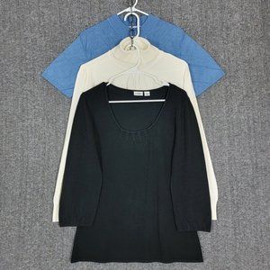 Lot of 3 Sweaters Womens L Black White Blue Cato Liz Claiborne Lana Lee Knit Top